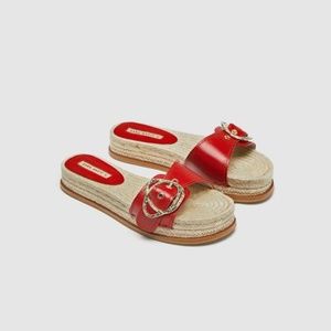 Zara Flat Leather Sandal with Buckle